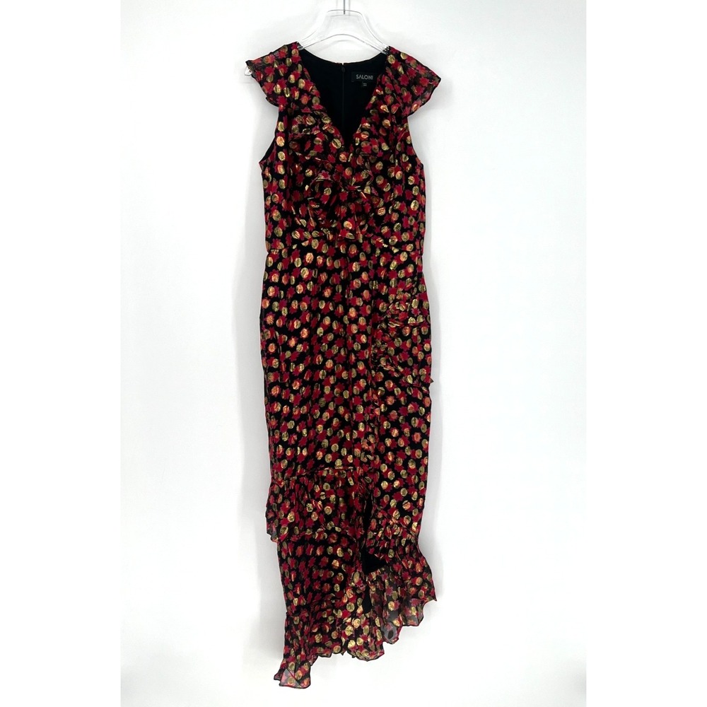 Saloni Anita Dress Womens 10 Floral Polka Dot Event Wedding Metallic Sparkle‎ - Picture 3 of 12